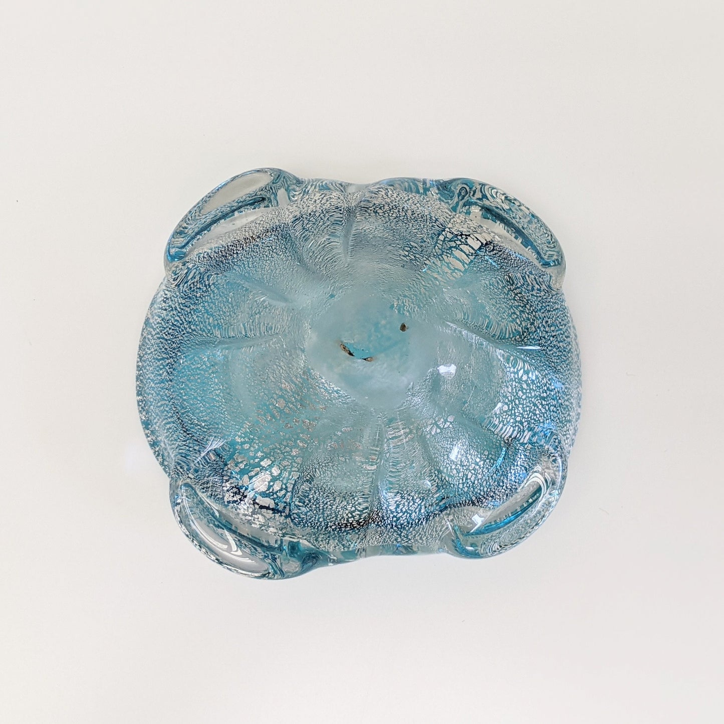 Vintage Hand Blown Blue Glass and Silver Flakes Ashtray | Silver Adventurene | Trinket Dish | Jewelry Dish | Catchall | Murano Style