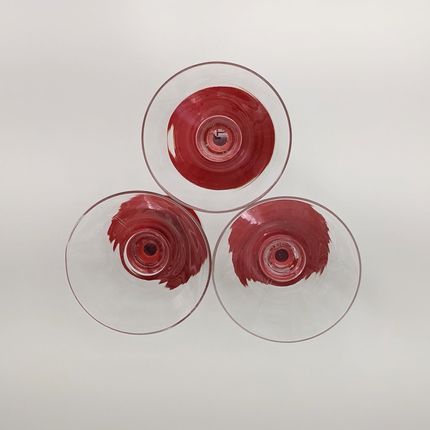 Set of three (3) Vintage Bodum Oktett Red Martini Glasses | Red Plastic Stems & Clear Glass | Memphis Style