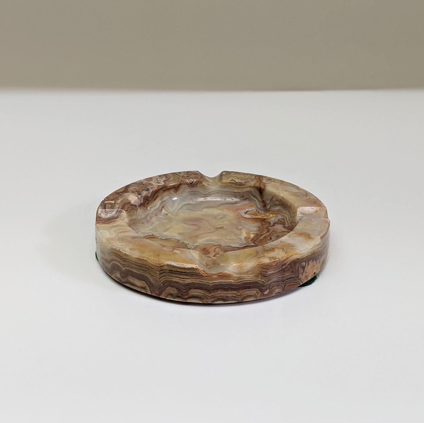 Vintage Round Beige and Brown Onyx / Marble Style Stone Ashtray | Trinket Dish | Jewelry Dish | Catchall