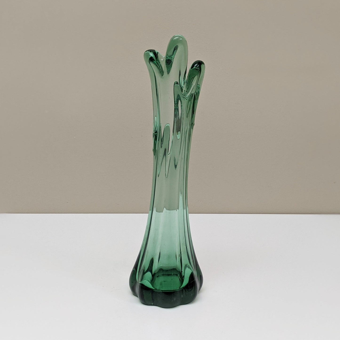 Vintage Small Hand Blown Green Glass Swung Vase