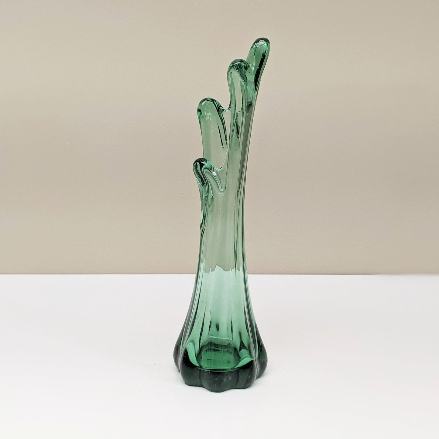 Vintage Small Hand Blown Green Glass Swung Vase