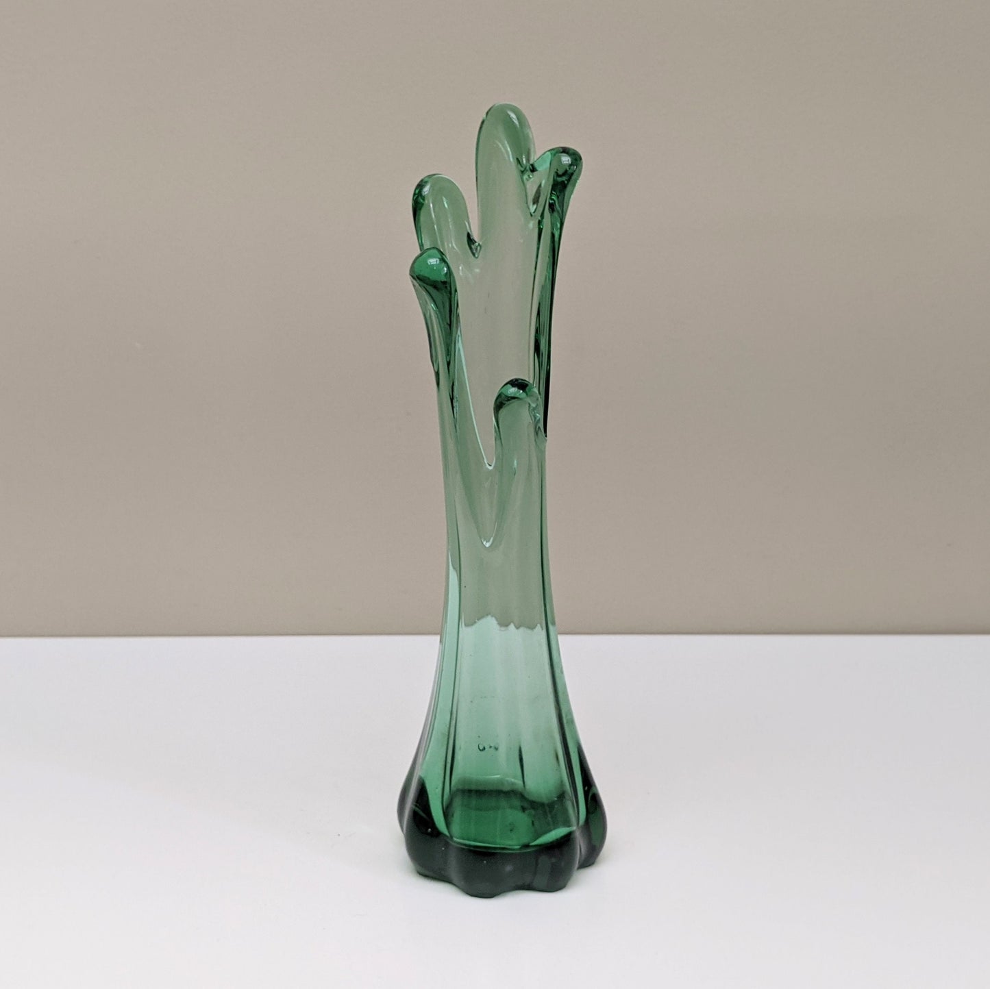 Vintage Small Hand Blown Green Glass Swung Vase