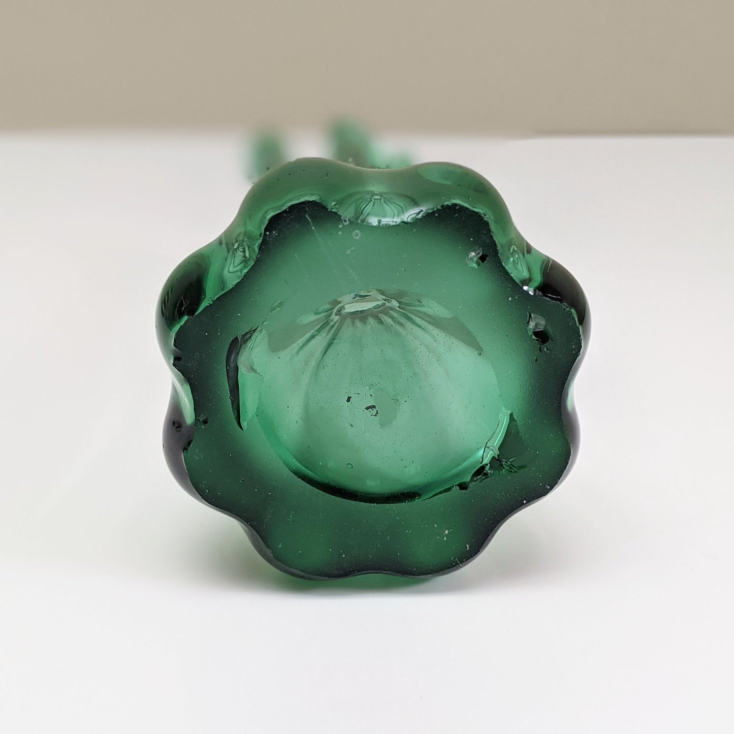 Vintage Small Hand Blown Green Glass Swung Vase