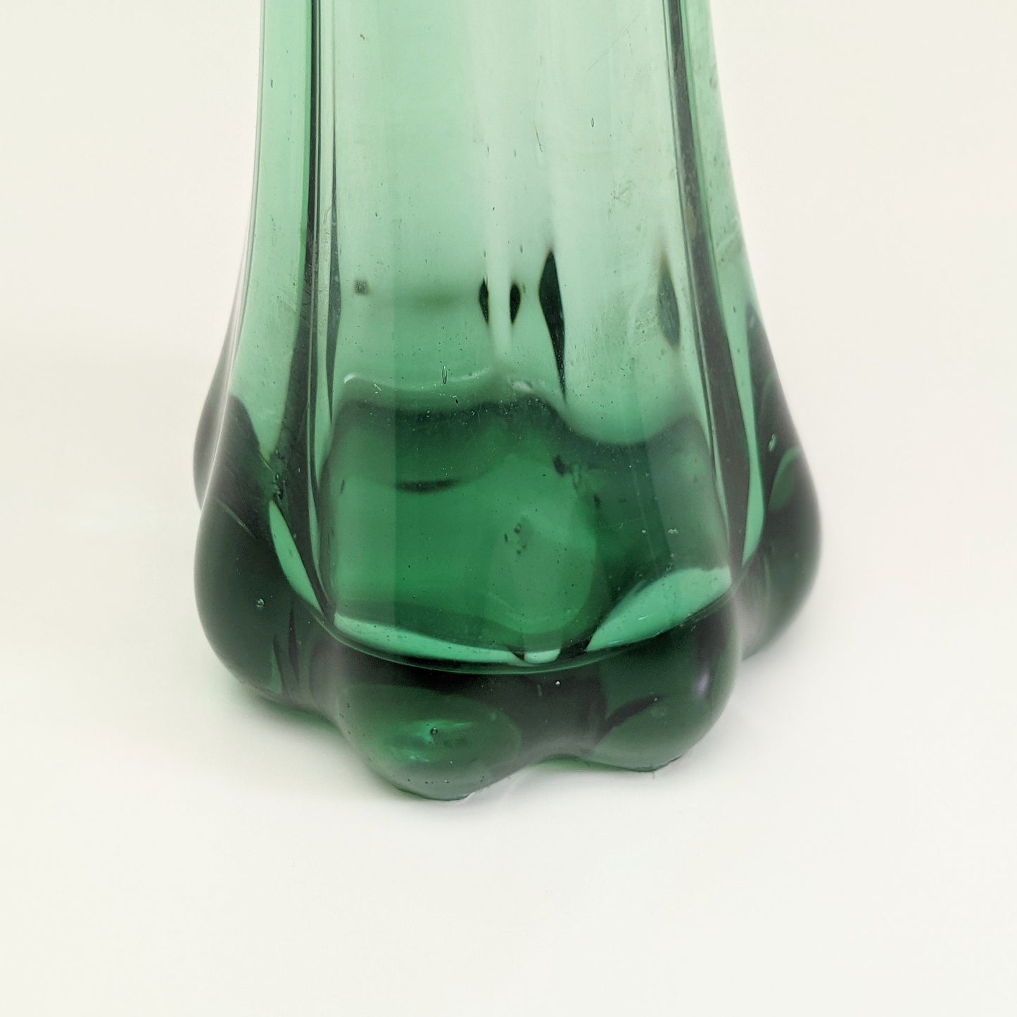 Vintage Small Hand Blown Green Glass Swung Vase