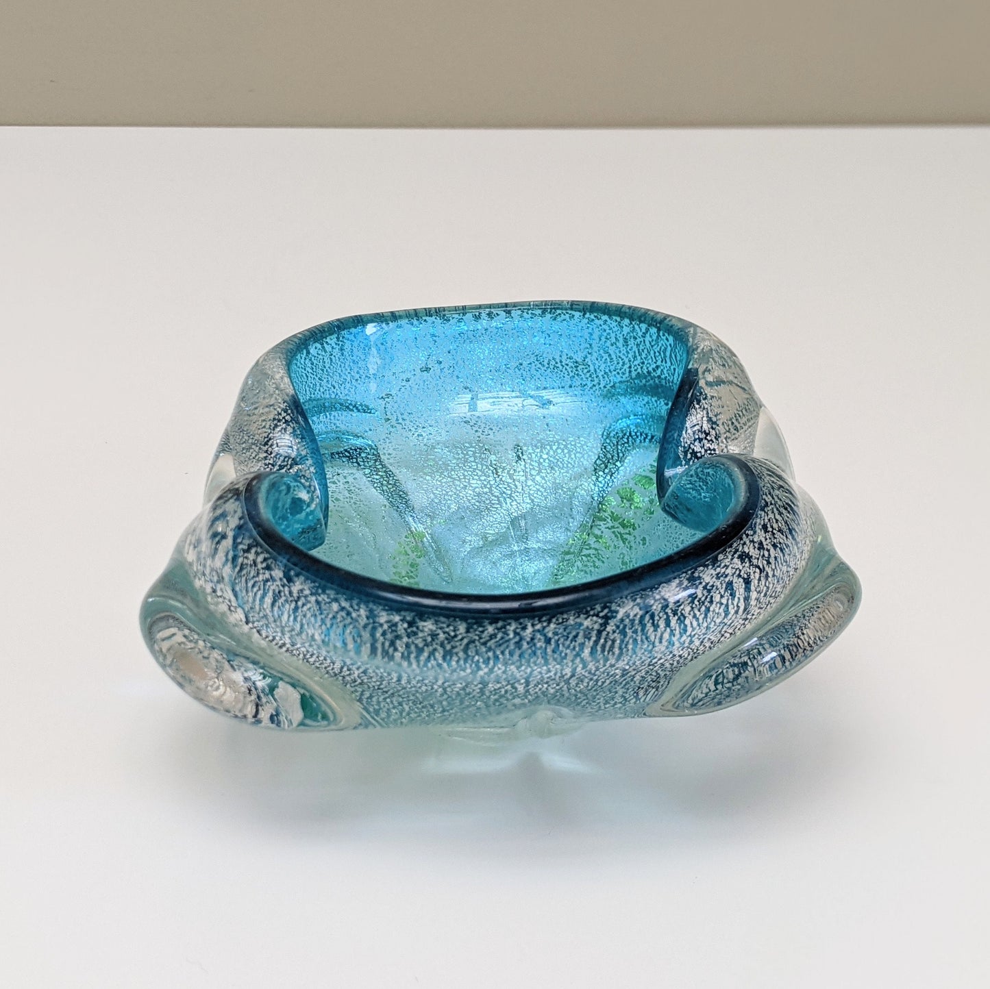 Vintage Hand Blown Blue Glass and Silver Flakes Ashtray | Silver Adventurene | Trinket Dish | Jewelry Dish | Catchall | Murano Style