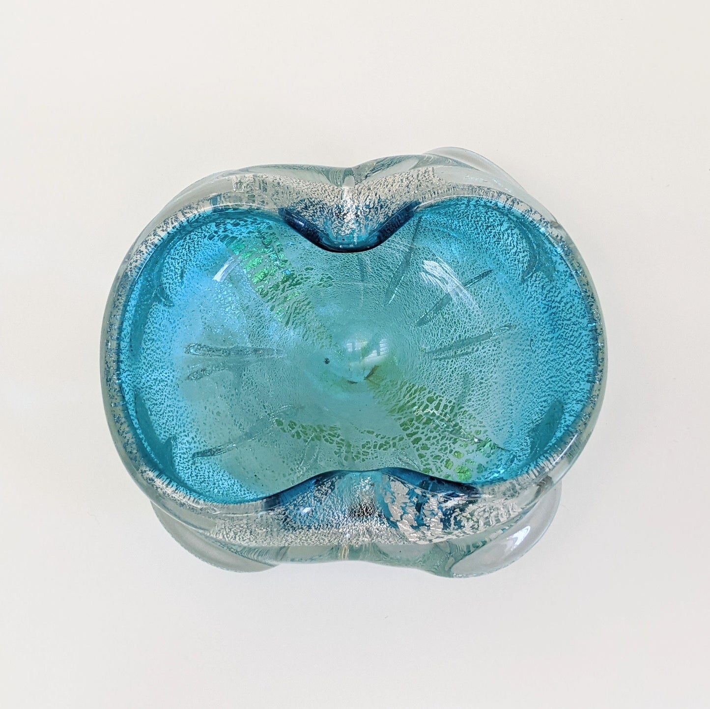 Vintage Hand Blown Blue Glass and Silver Flakes Ashtray | Silver Adventurene | Trinket Dish | Jewelry Dish | Catchall | Murano Style