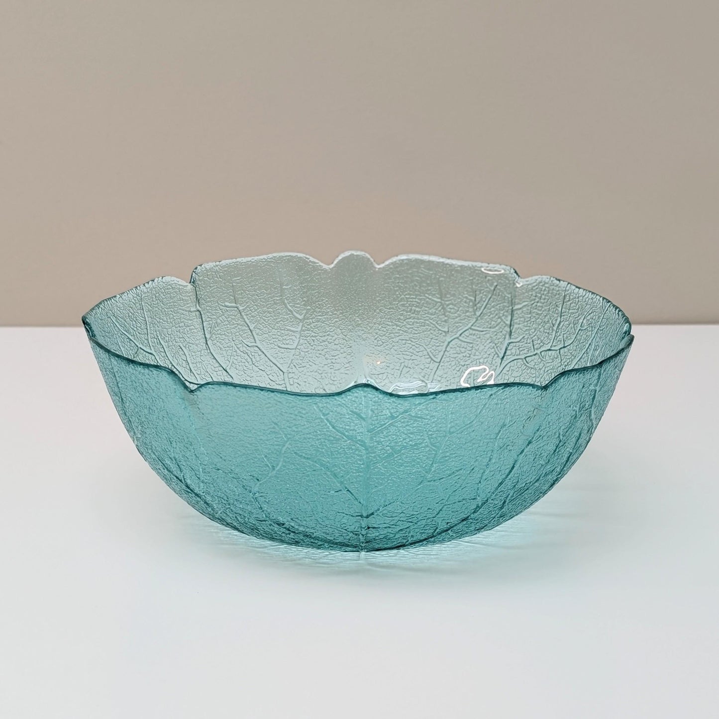 Vintage Aspen Turquoise Glass 9" Bowl by Arcoroc | Leaf Pattern | Made in France