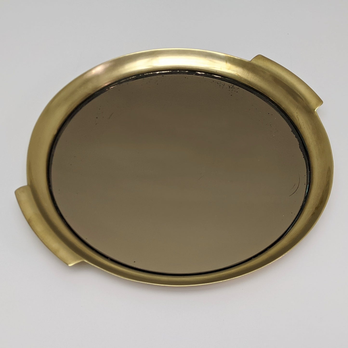 Vintage Brass and Smoked Mirror Round Tray with Handles | Art Deco Style