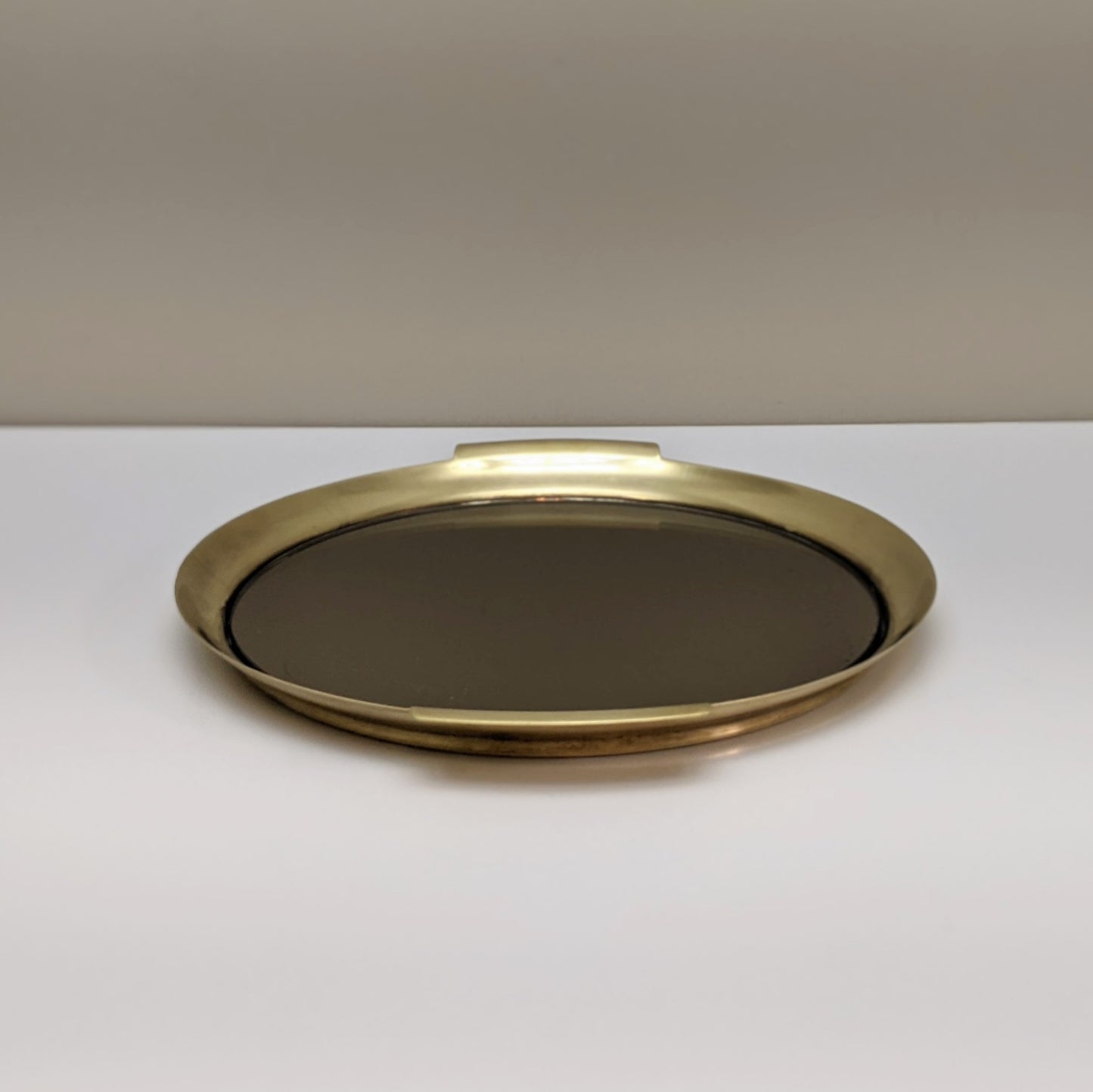 Vintage Brass and Smoked Mirror Round Tray with Handles | Art Deco Style