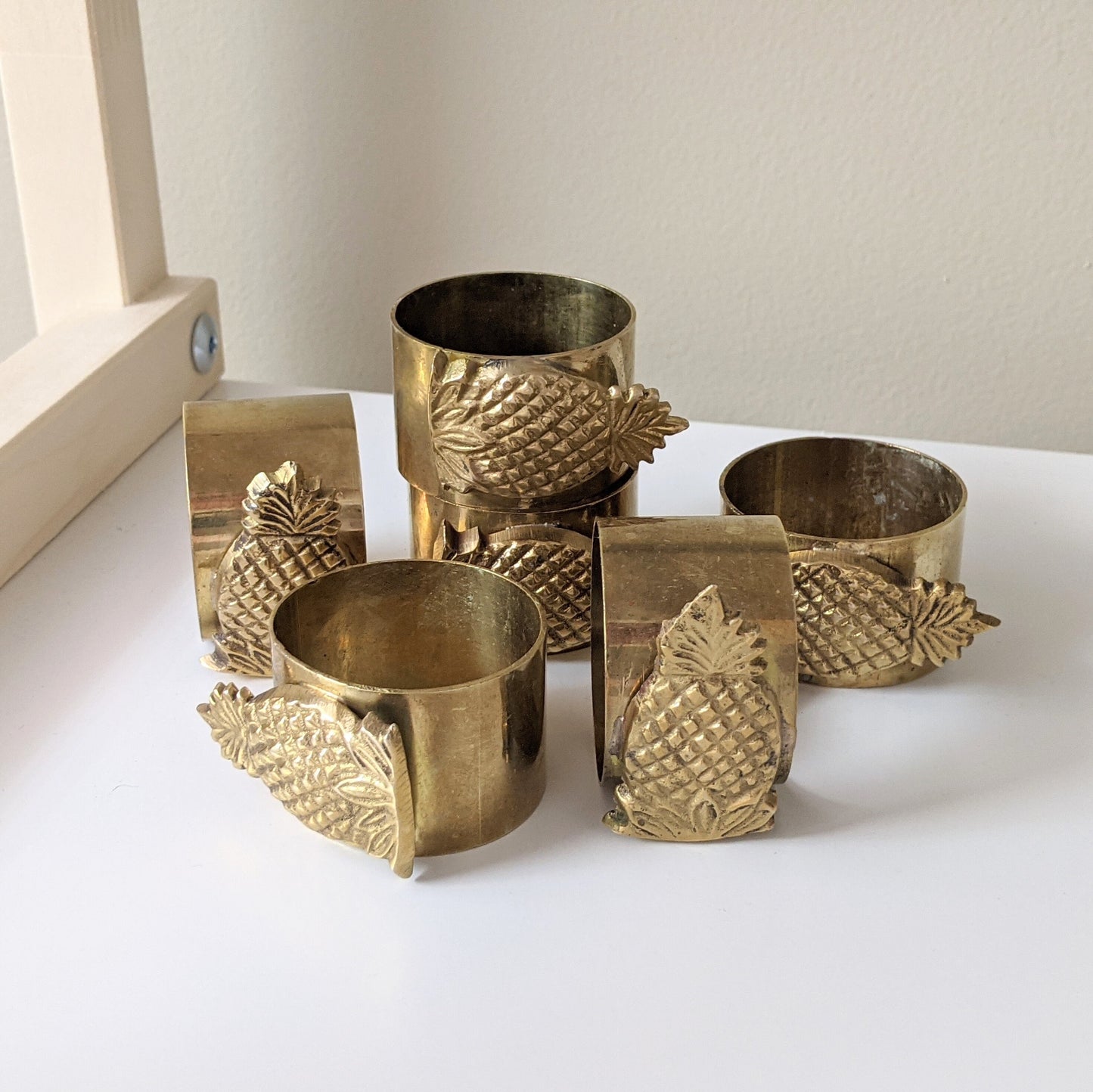 Set of six (6) Vintage Brass Pineapple Napkin Rings | Napkin Holders