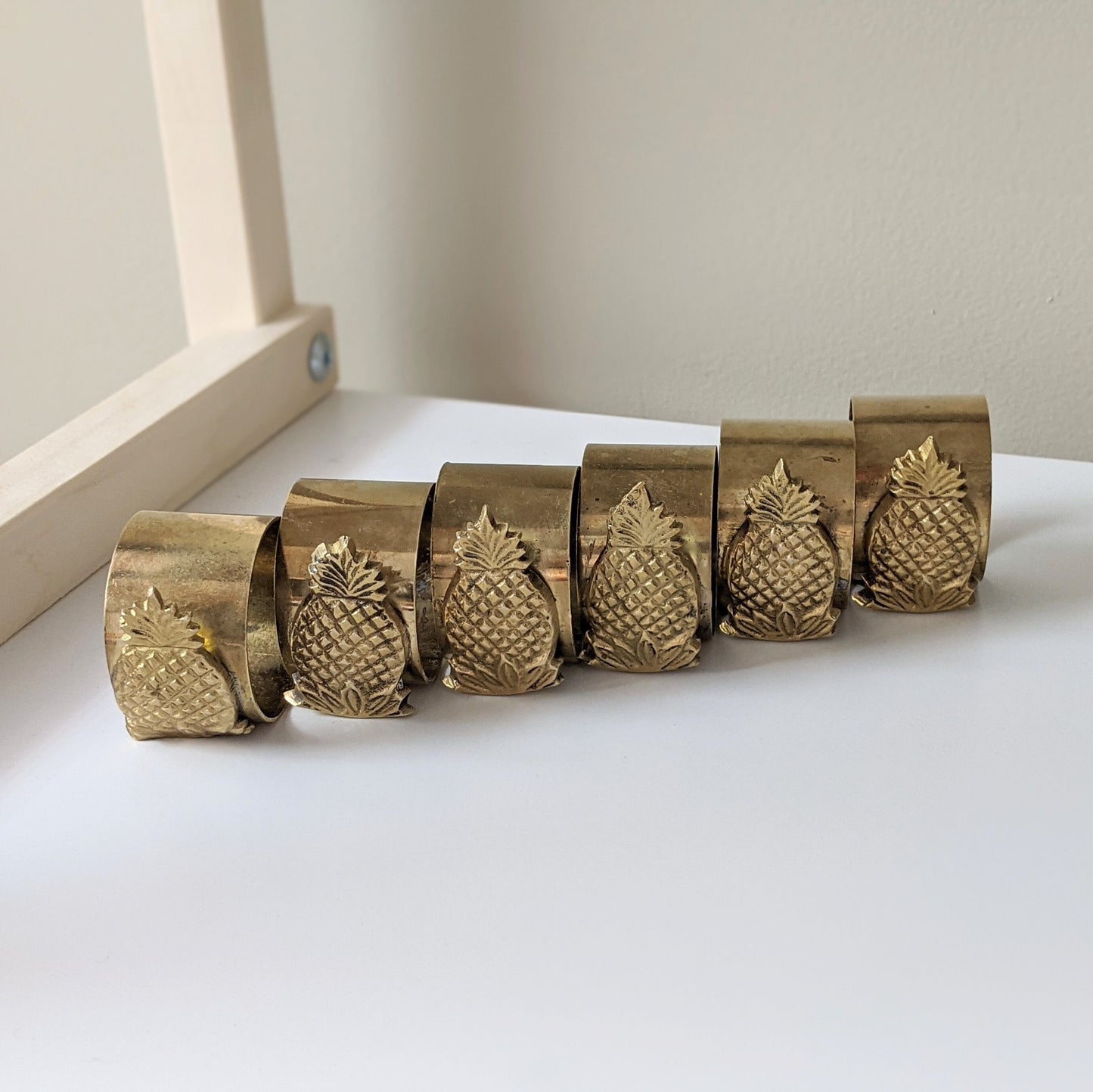 Set of six (6) Vintage Brass Pineapple Napkin Rings | Napkin Holders