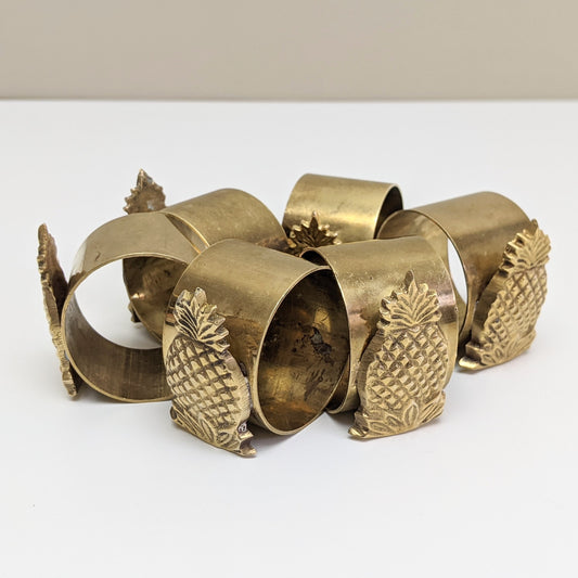 Set of six (6) Vintage Brass Pineapple Napkin Rings | Napkin Holders