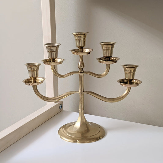 Vintage Brass Candelabra Five (5) Arms Candlestick Holder | Boho Home Decor