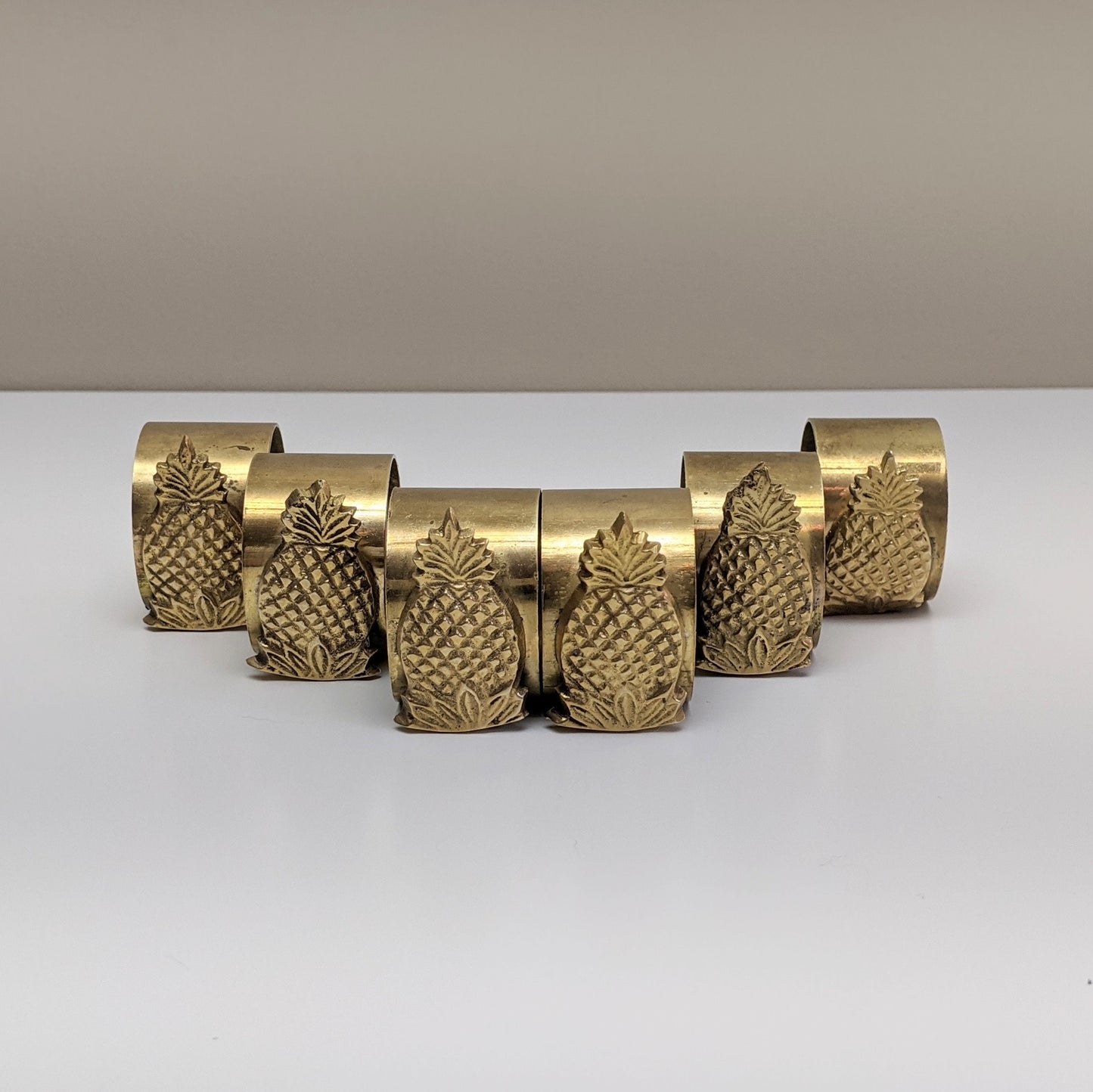 Set of six (6) Vintage Brass Pineapple Napkin Rings | Napkin Holders