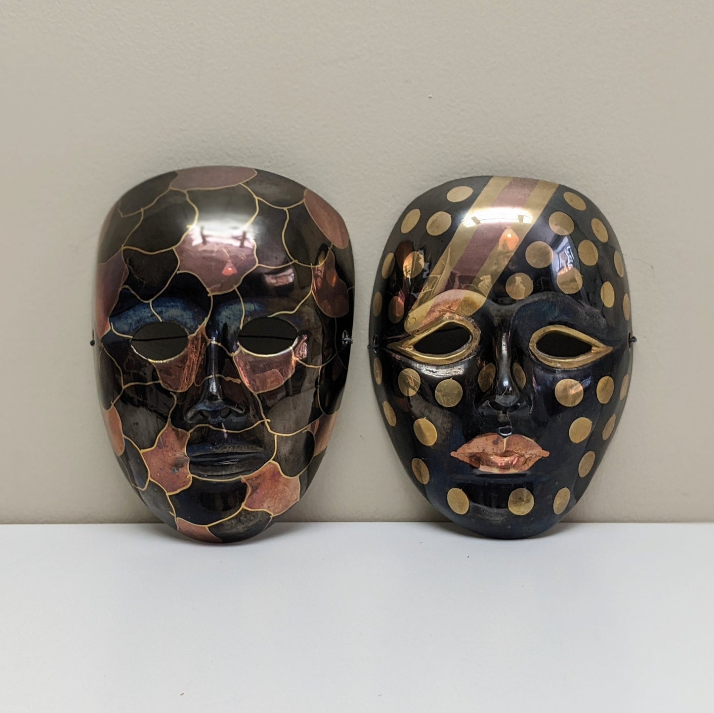 Set of two (2) Vintage Metal Theater Pierrot Masks | Wall Hanging | Delgif India | Made in India