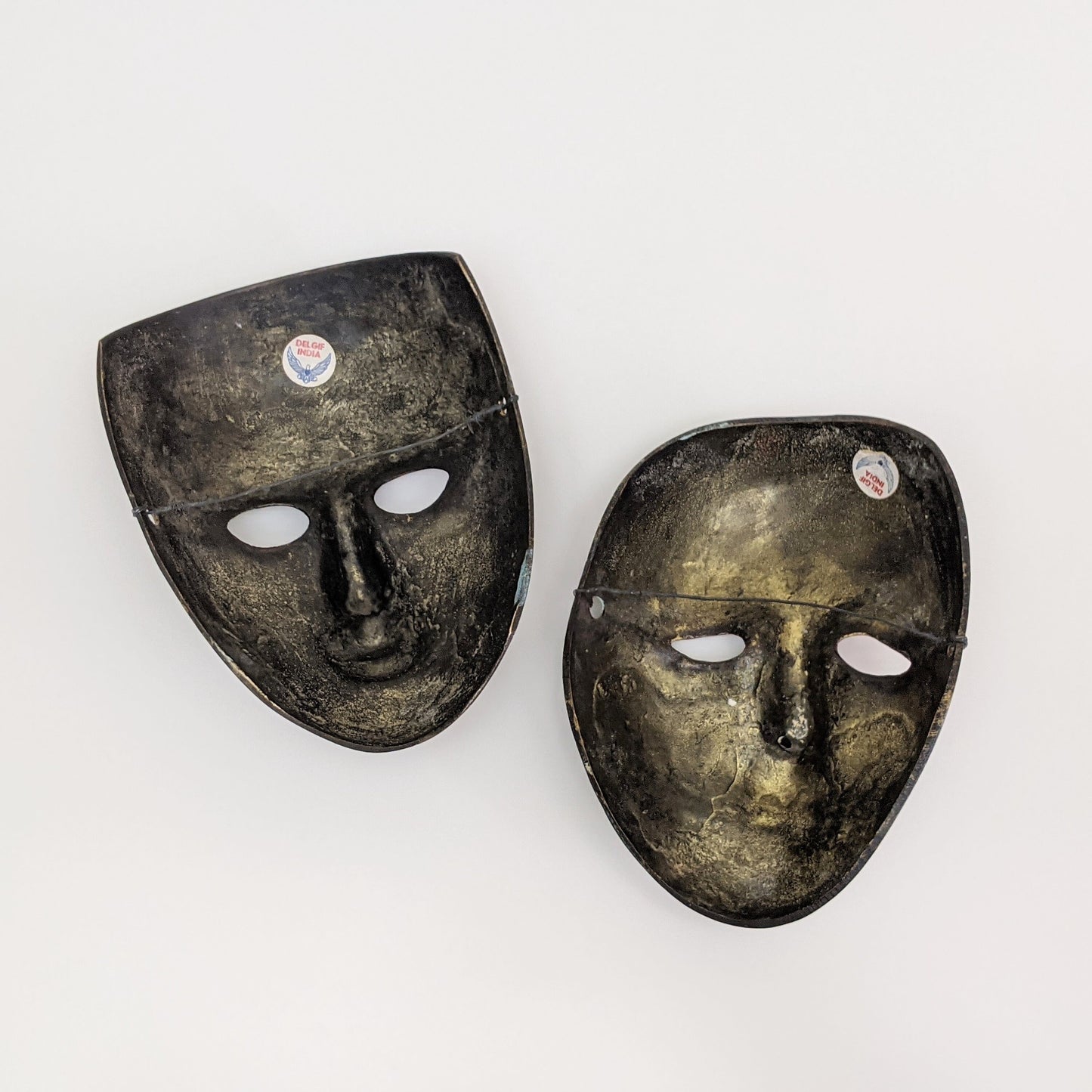 Set of two (2) Vintage Metal Theater Pierrot Masks | Wall Hanging | Delgif India | Made in India